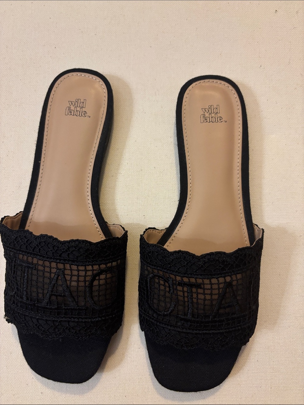 Wild Fanle Black Lace Slip-On Mules
